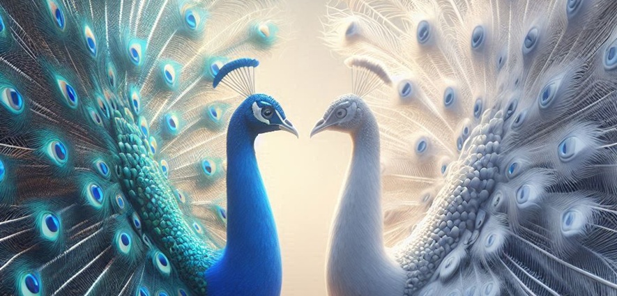 Seeker's Bridge artwork - 2 peacocks'