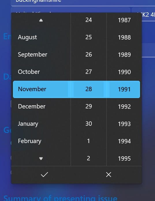 Date picker control, open state