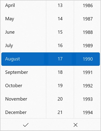 The Microsoft DatePicker control, in an Open state