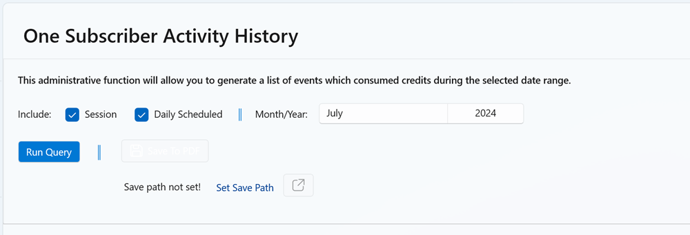 ONE Credit Usage Report - query form