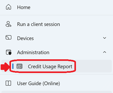 ONE menu list (Credit Usage Report)