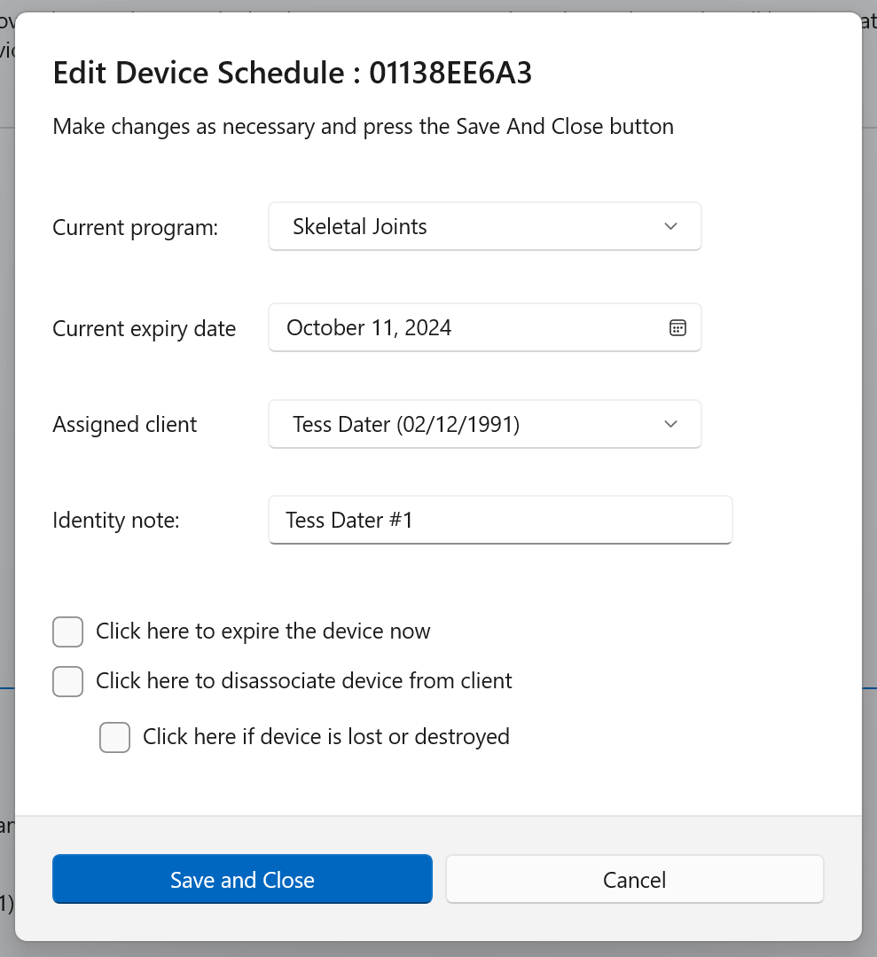 ONE Identify Device – edit device schedule
