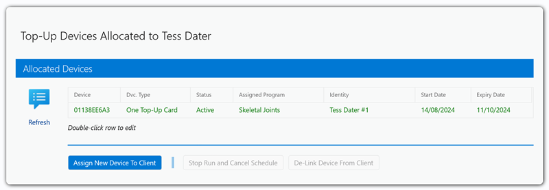 Top-Up devices, list of devices for specific client